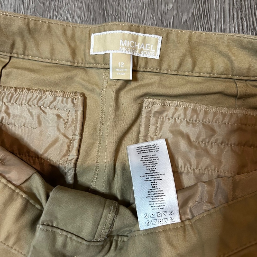 Michael Kors Womens Khaki Chino Pants Zip Pockets Tan Straight Leg Sz 12 Office - Picture 4 of 7